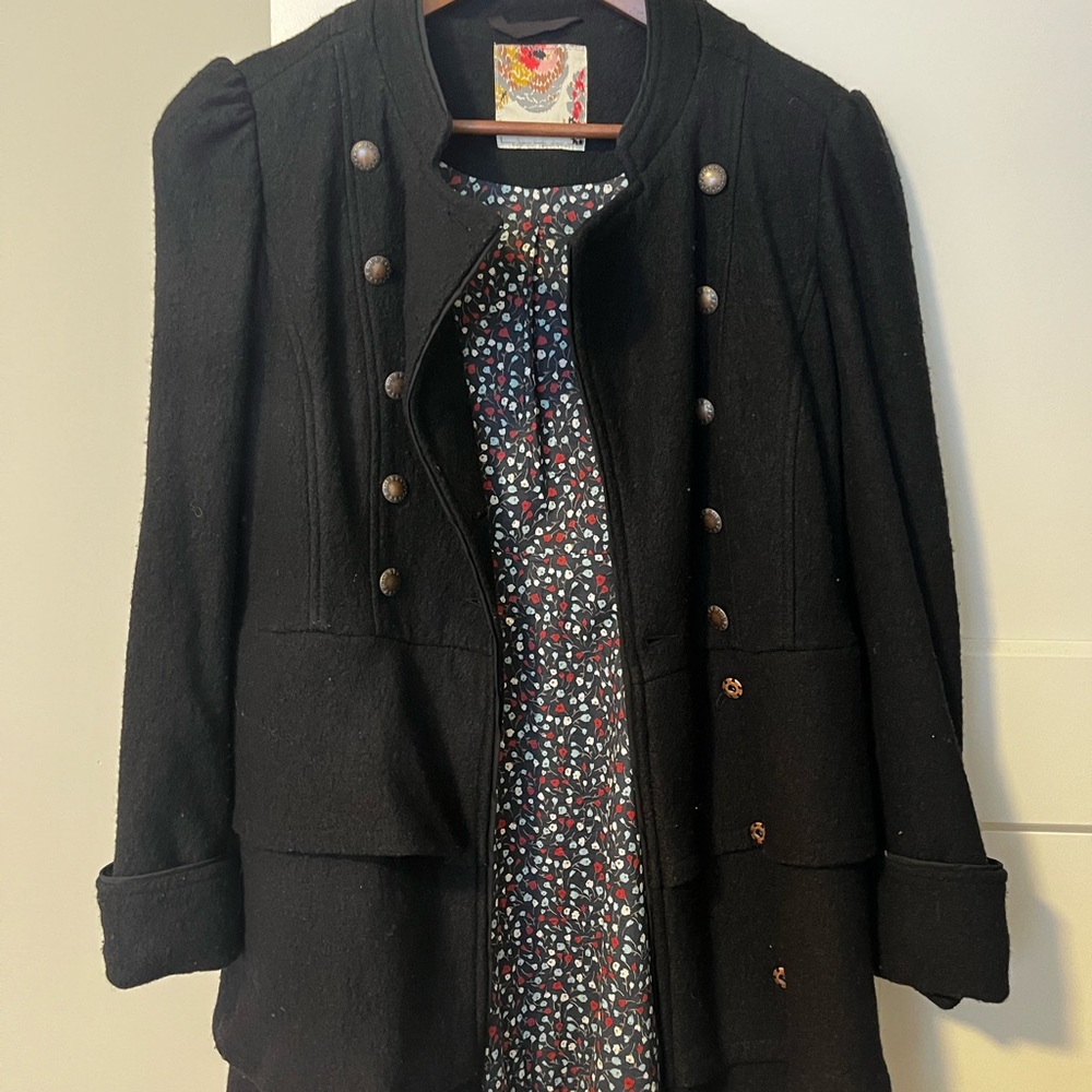 Free People Vintage Black Military Style Jacket